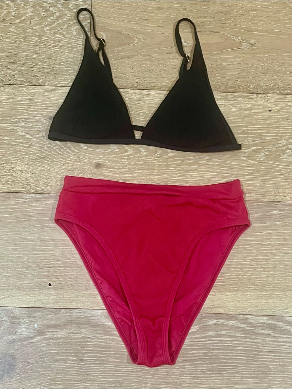 L*Space Lindsay Bikini Top Black & Red Ribbed Bitsy Bottom Size M/L